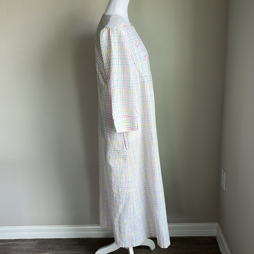 Vintage Miss Elaine Seersucker Striped Duster Hou… - image 5
